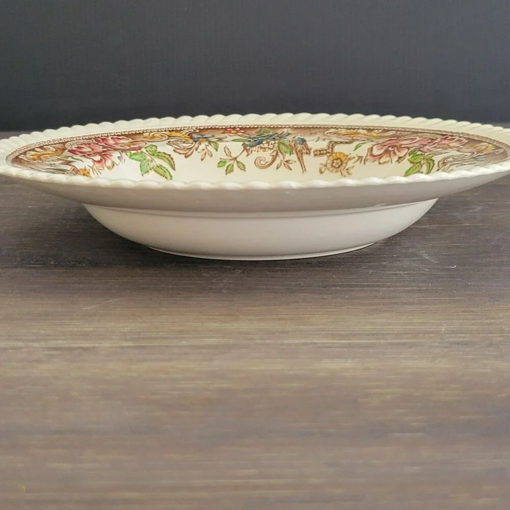 Vintage Johnson Bros Devonshire Soup Bowl Set Of 2, Old English Floral & Bird - Picture 3 of 14